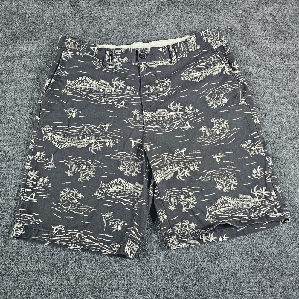 Old Navy Ultimate Slim Shorts Men's 36 Black Tropical Island Print Built-In Flex